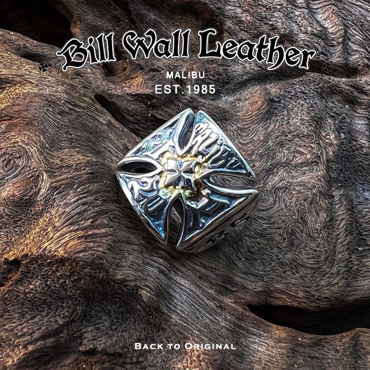 BTO]美國【Bill Wall Leather】BWL 925銀中心鎏金鐵十字戒指R456C