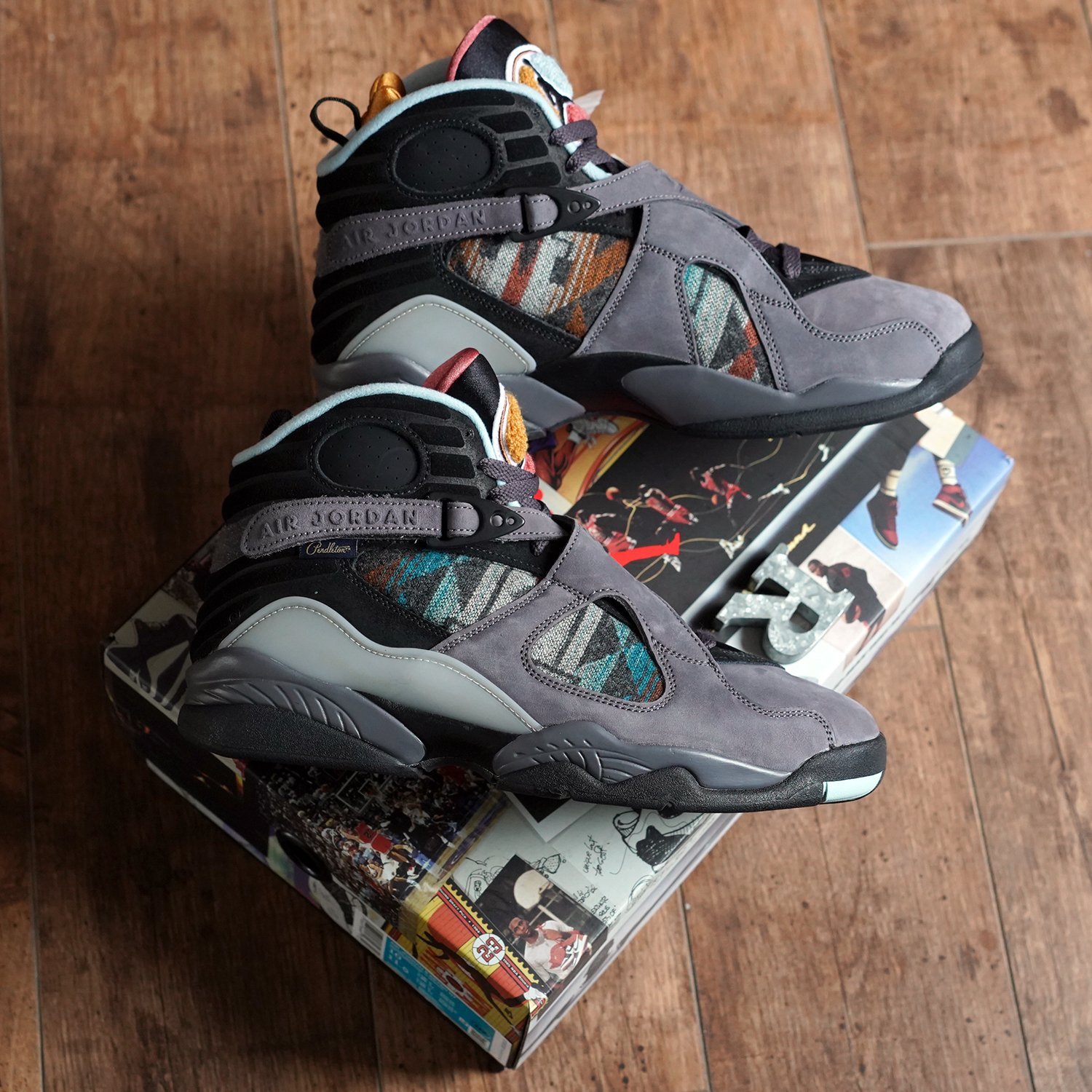 R'代購 Air Jordan 8 N7 Pendleton nike 灰黑橘紅藍 圖騰 名族風 CQ9601-001