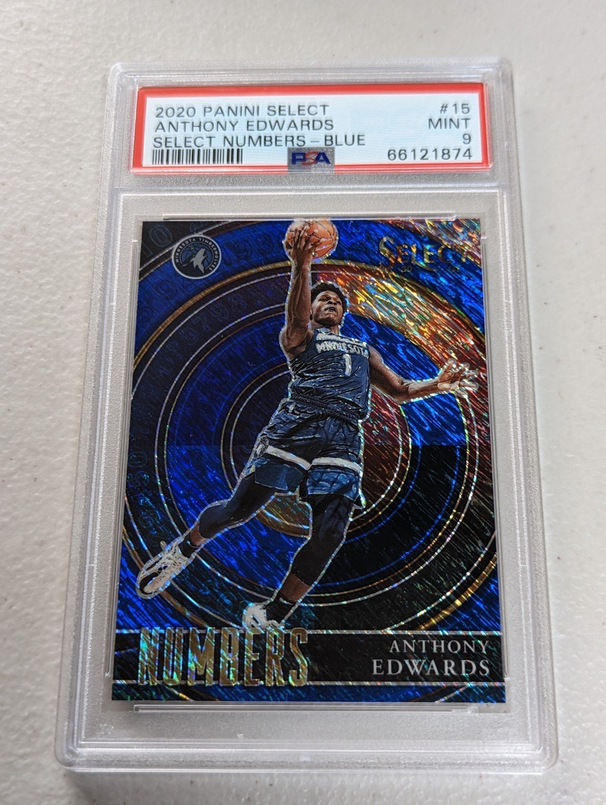 2020-21 Select Numbers Prizms Blue #15 Anthony Edwards PSA9