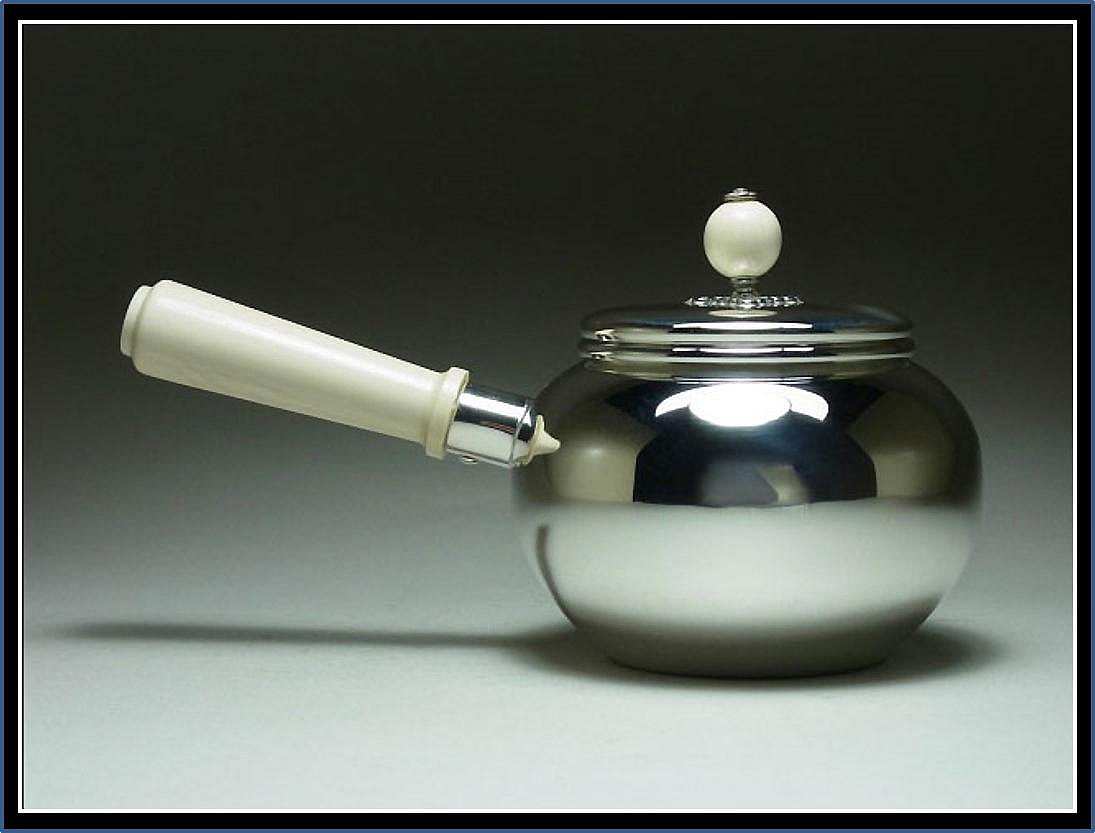 勇福堂》】日本茶道具－高陵金壽堂款【純銀亮面無地側把銀壺（急須 
