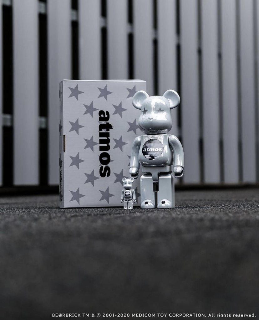 全新現貨BE@RBRICK ATMOS WHITE CHROME 電鍍銀100％ ＆ 400％ 千秋