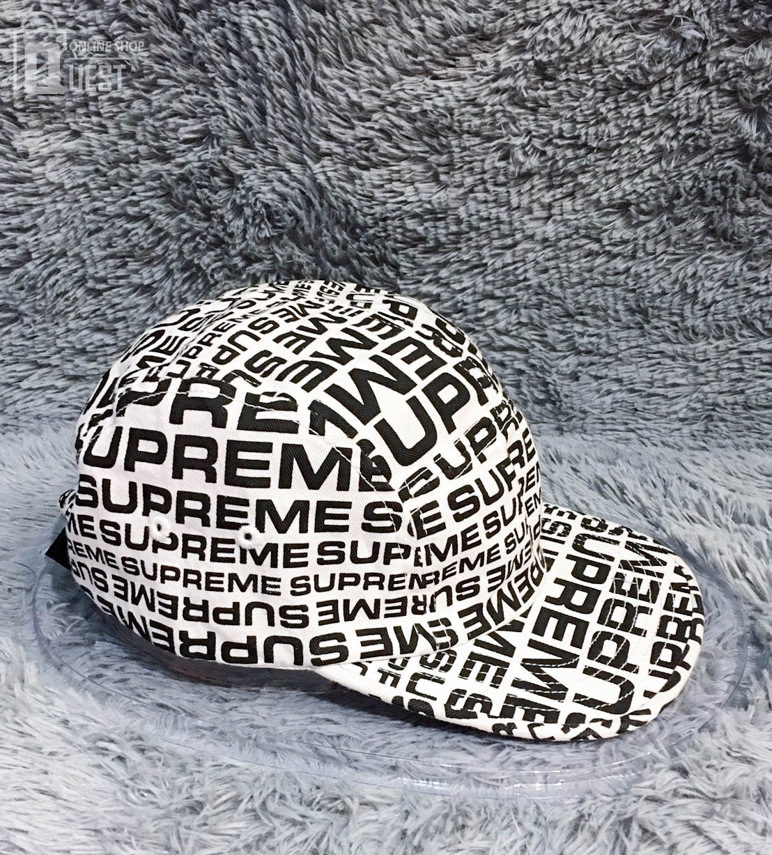 QUEST】SUPREME REPEATER CAMP CAP 滿版文字五分割帽黑白18SS 春夏新品