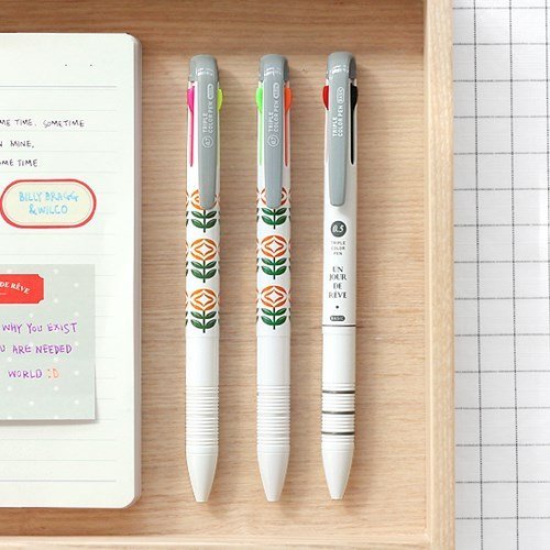 ♀高麗妹♀韓國 Iconic Triple Color Pen 快樂農場 三色按壓彈跳筆/原子筆.螢光筆(3款選)預購