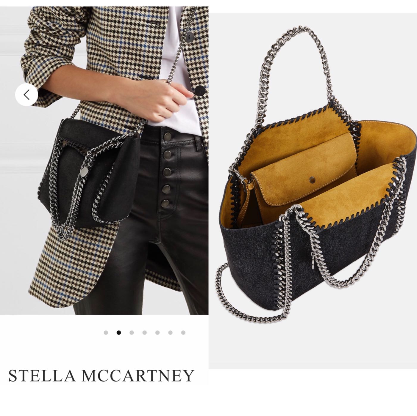 Sold Out) Stella McCartney 全新真品雙面經典黑鍊皮包芥末黃特殊皮質