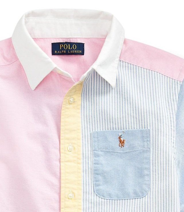 Polo Ralph Lauren 彩色小馬不規則拼接設計牛津襯衫青年款短袖| Yahoo