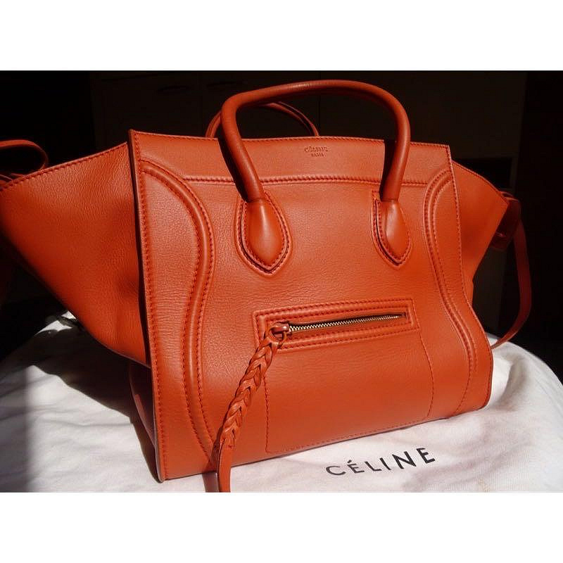 專櫃正品Celine Luggage bag 橘色，小牛皮笑臉包，囧包 附購買證明