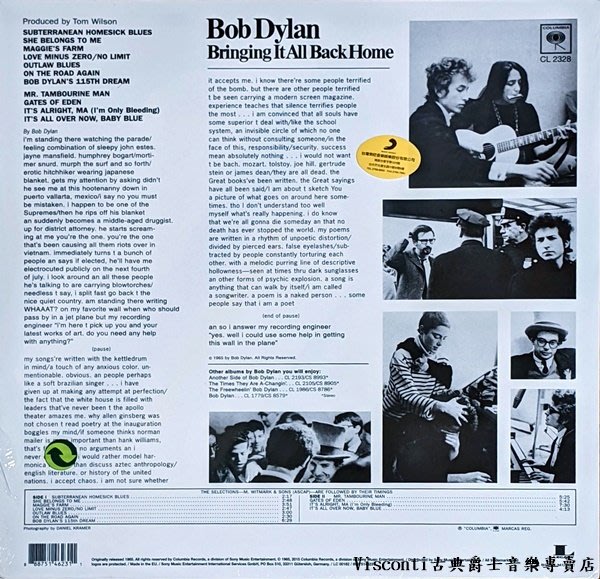 Sony】Bob Dylan:Bringing It All Back Home巴布.狄倫:一掃而空(黑膠