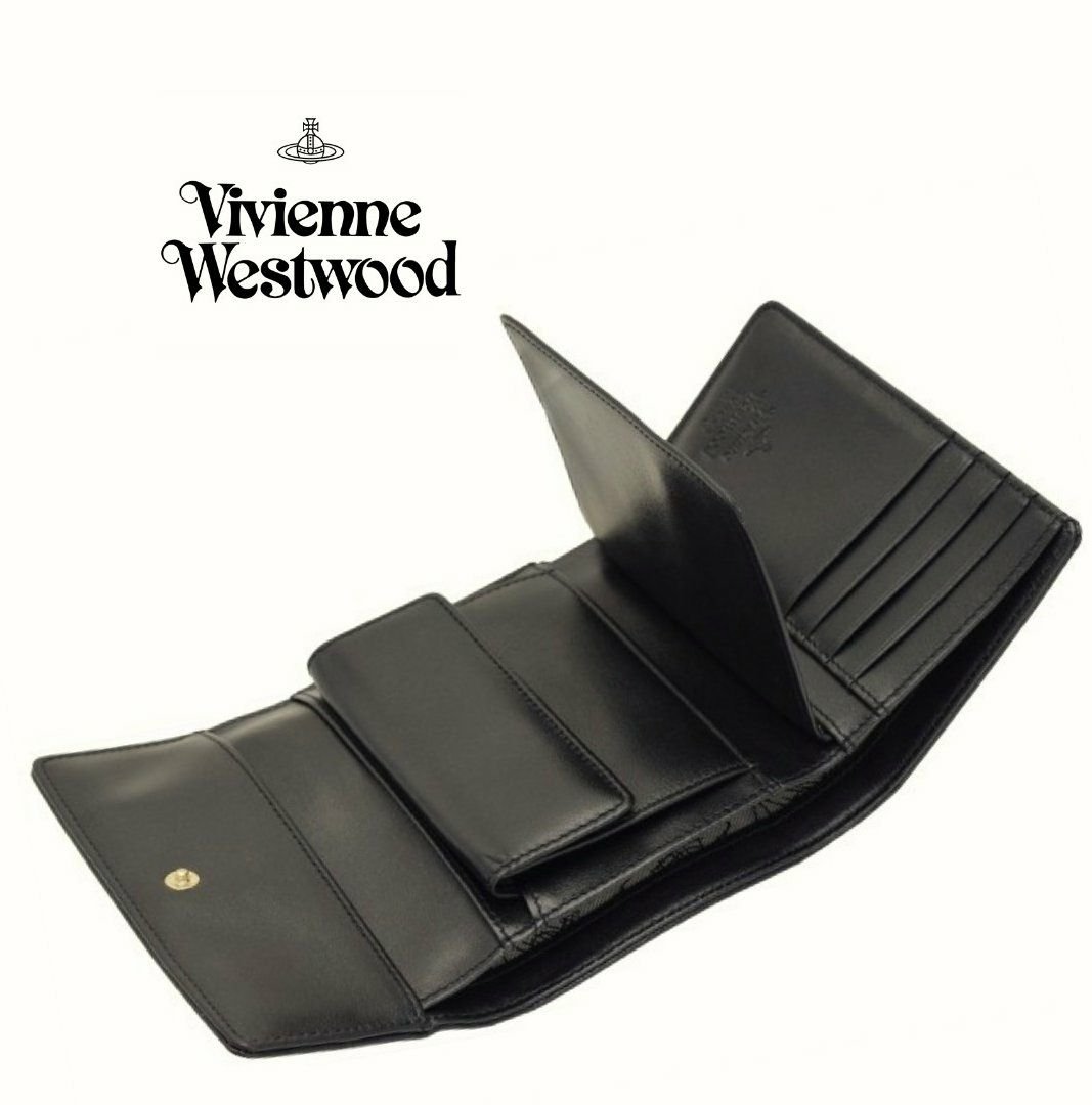 Vivienne Westwood ( 黑色) 防刮真皮三摺中夾皮夾錢包｜100%全新正品