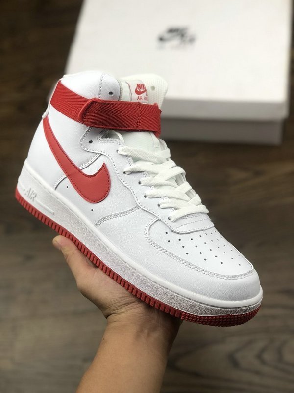 Nike Air Force 1 HI Retro QS 紅白皮革百搭休閒滑板鞋743546-100 情侶