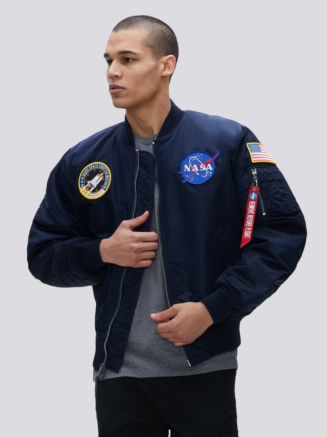 手臂無吊飾南 現貨 alpha industries NASA 棒球外套 MA-1 飛行外套 太空人 深藍色 美版 保暖