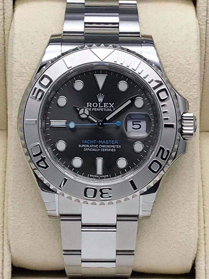 重序名錶 ROLEX 勞力士 Yacht-Master 116622 遊艇名仕型 灰面藍針 鉑金錶框 自動上鏈腕錶