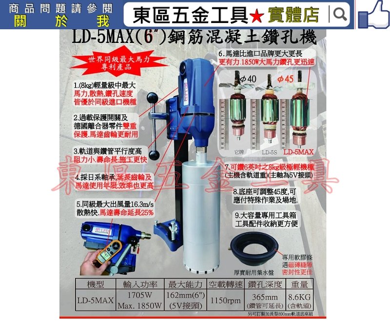 汎宇．好工具｜台灣製造新史上5V最強6吋電動鋼筋水泥鑽孔機/洗洞機