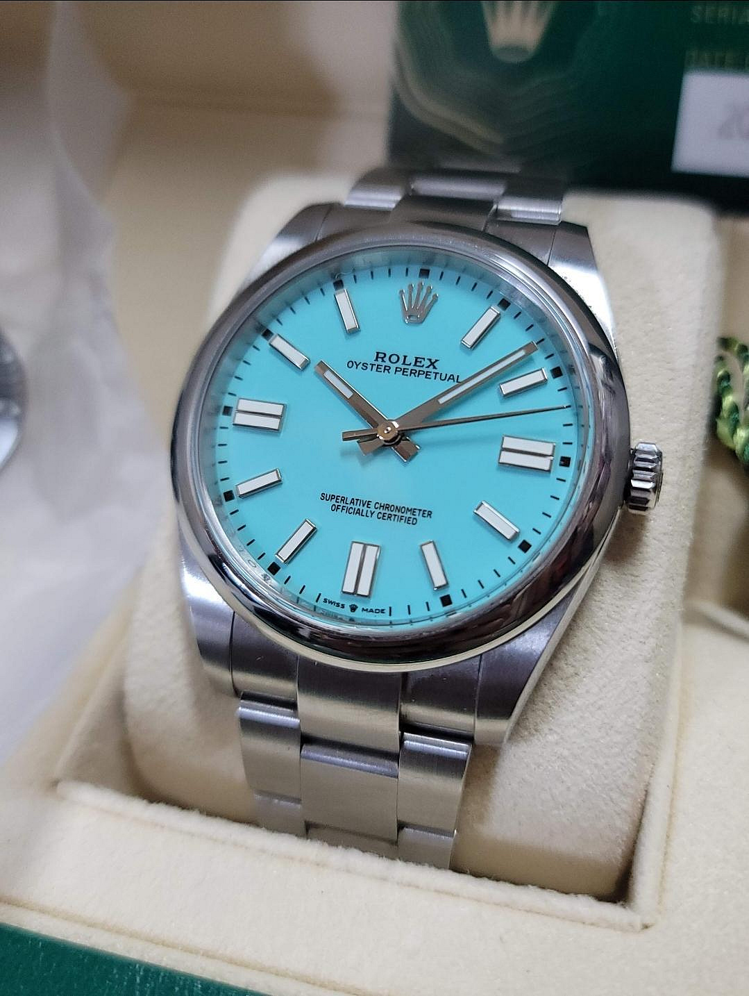 2020 ROLEX 勞力士 124300 Oyster Perpetua 後作Tiffany藍 41mm 盒單齊全