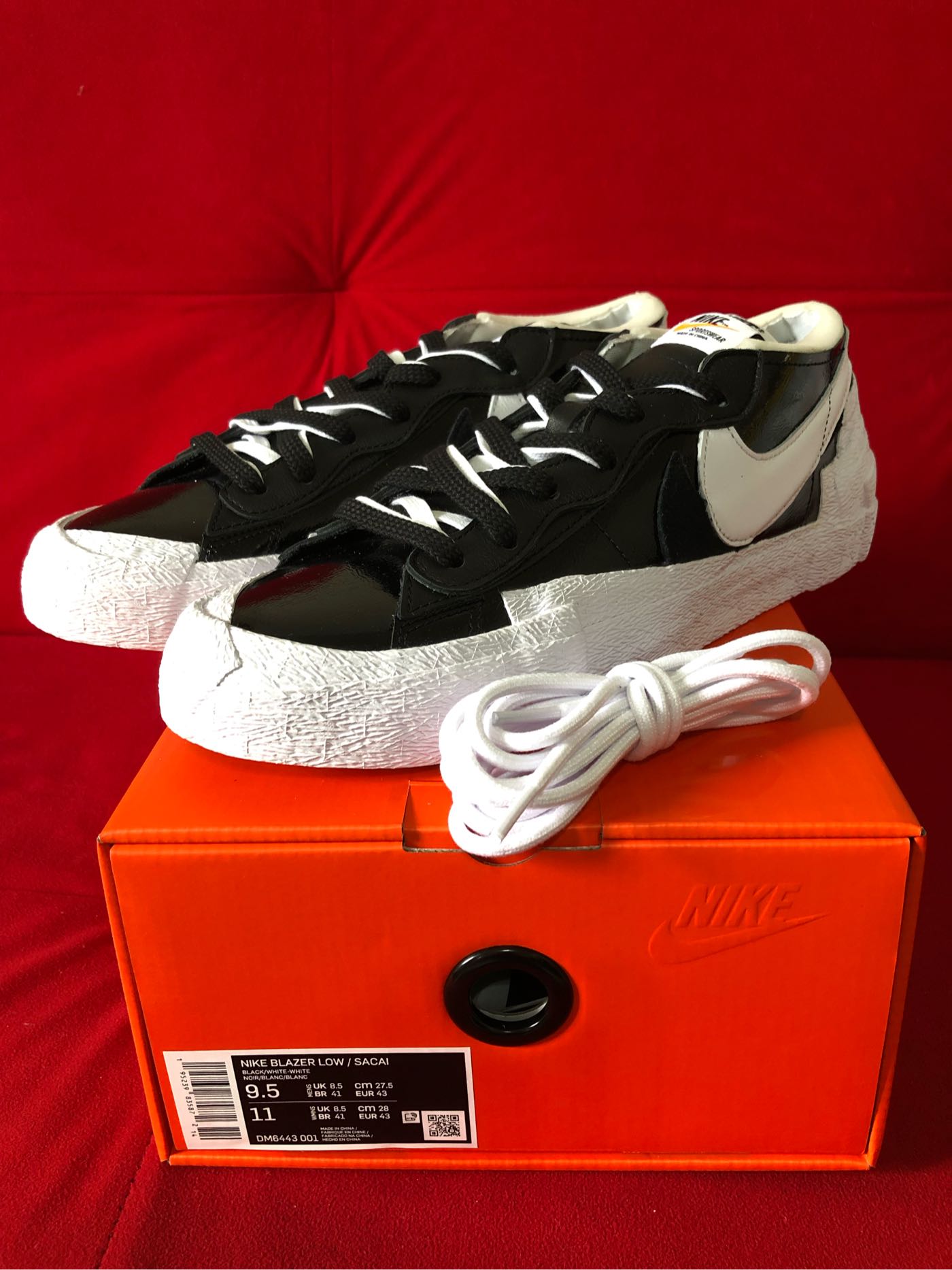 NIKE x SACAI Blazer Low Black Patent Leather 黑白亮皮官網貨US:9.5