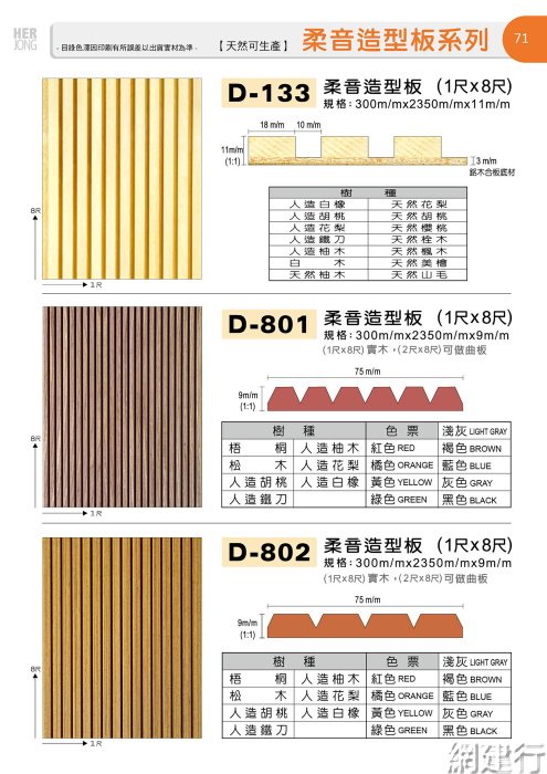 網建行 彩密板柔音造型板系列 1尺x8尺 300mm 2350mm 9mm 每片10元一體成型板 Yahoo奇摩拍賣