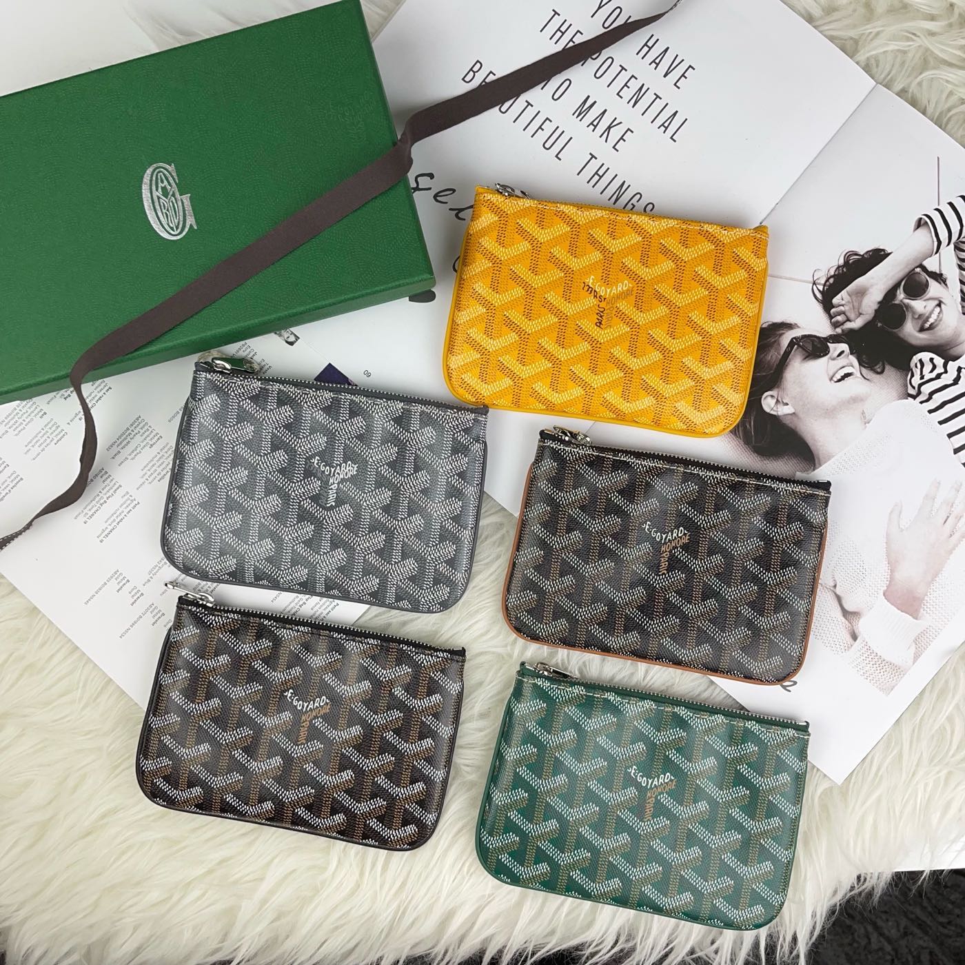 翰貝格名牌館】全新真品GOYARD Senat Mini 手工拉鍊萬用零錢包黑棕色