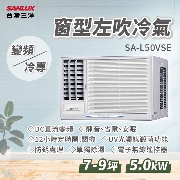 @惠增電器@三洋SANLUX變頻單冷左吹式無線遙控窗型冷氣SA-L50VSE 1.8噸 5.0kw 適7~8坪《可退稅》