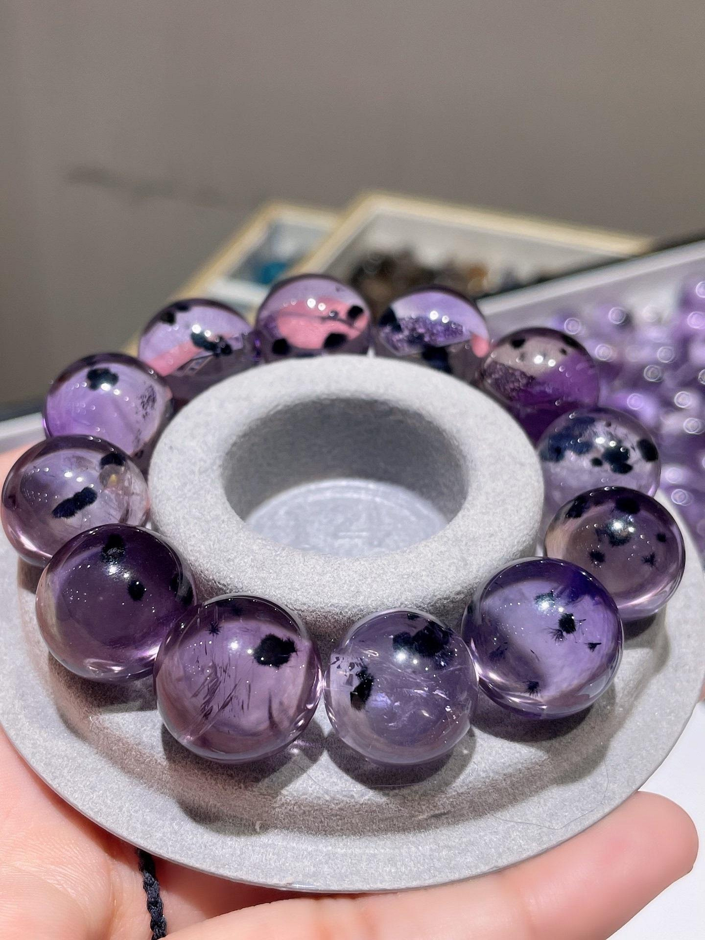 二手 天然紫海膽水晶單珠，又稱：海膽花，罕見而稀少，晶體通透，顏色 古玩 擺件 十大雜項【紫竹齋】3660