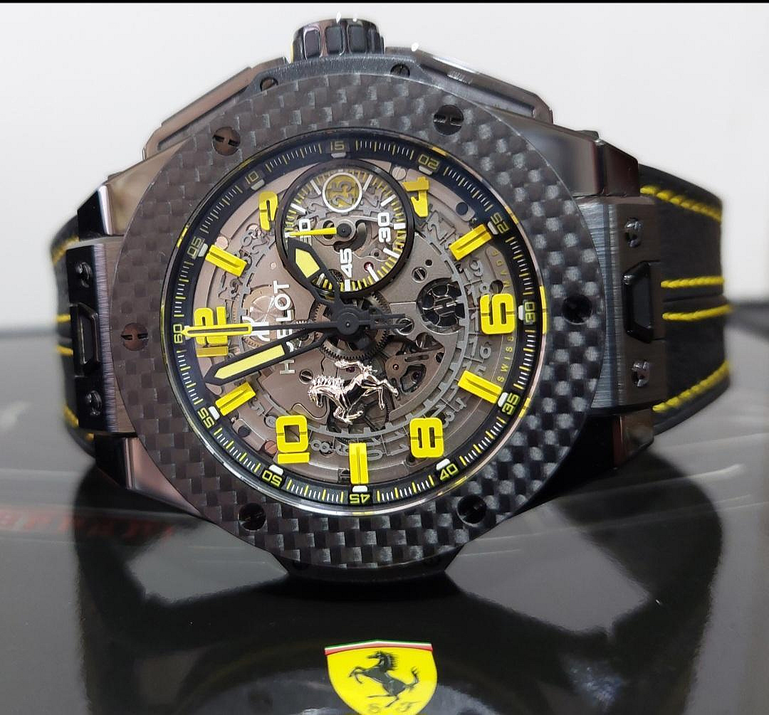 Hublot 宇舶 Big Bang 大爆炸 陶瓷卡夢 Unico Ferrari 法拉利限量錶 黃色車縫線 盒單齊全 大盒子