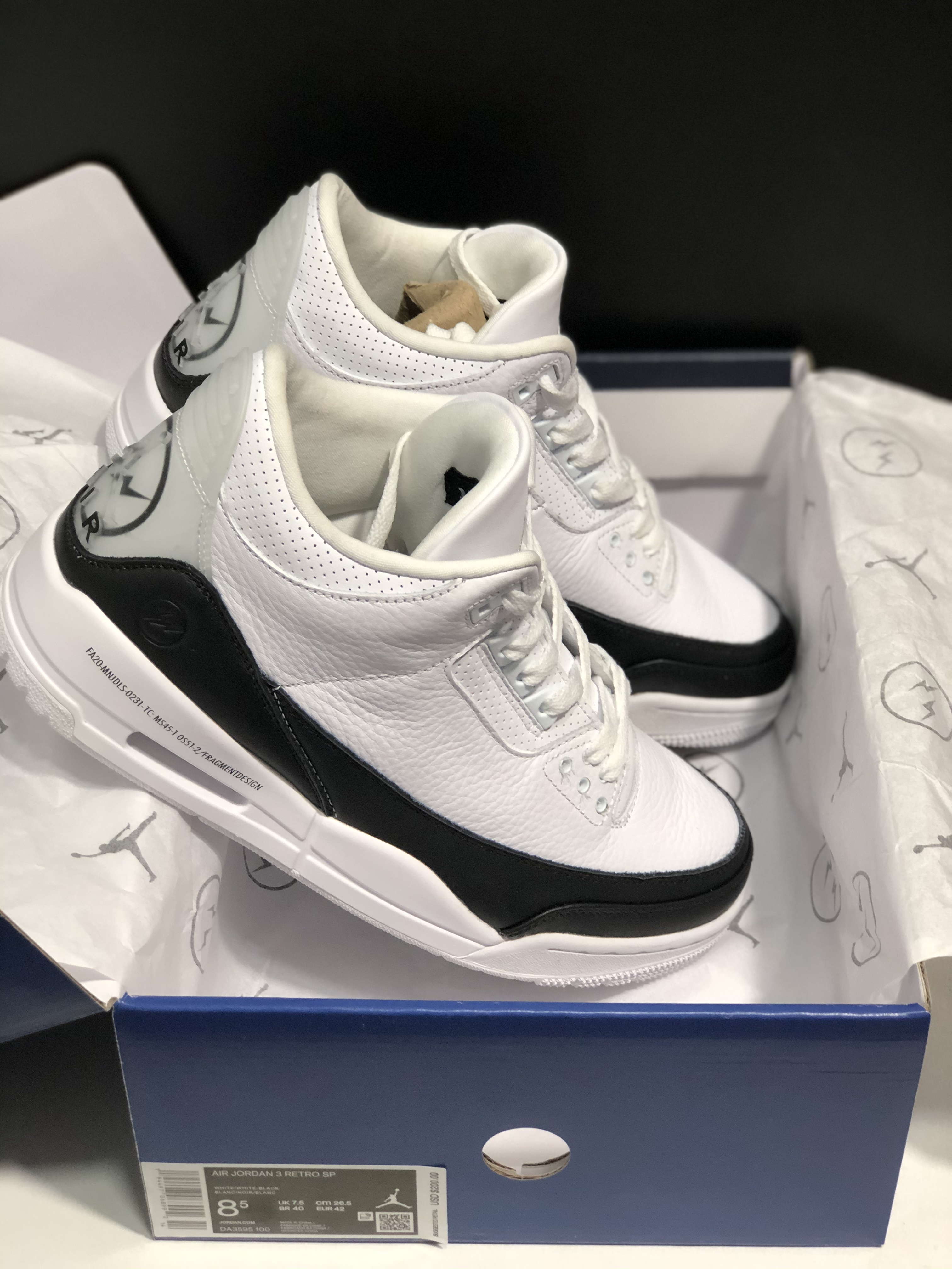 藤原浩提案設計 NIKE AIR JORDAN 3 RETRO SP FRAGMENT 閃電白黒DA3595-100