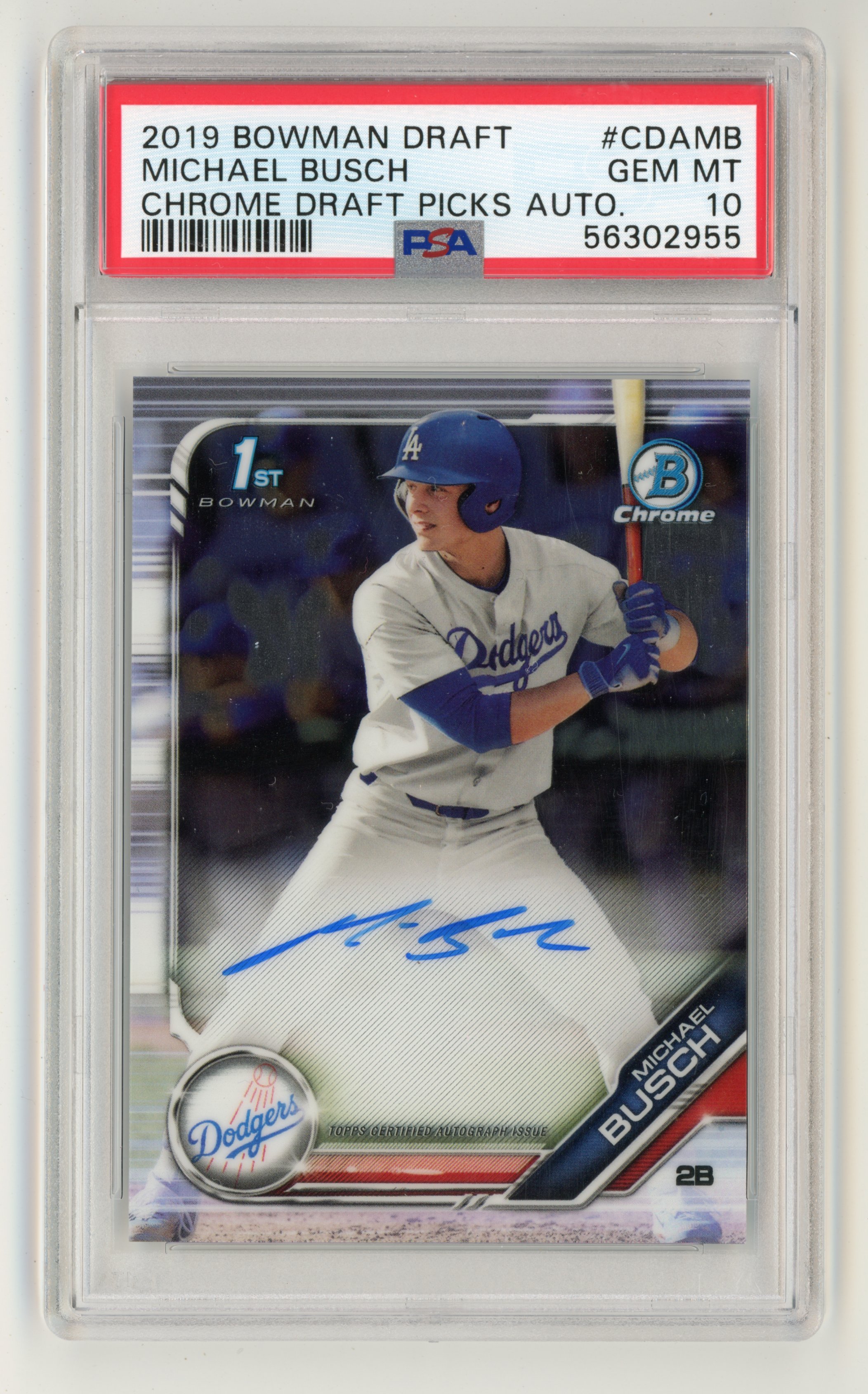 MICHAEL BUSCH 2019 Bowman Chrome Draft AUTO 道奇二壘新秀PSA10級