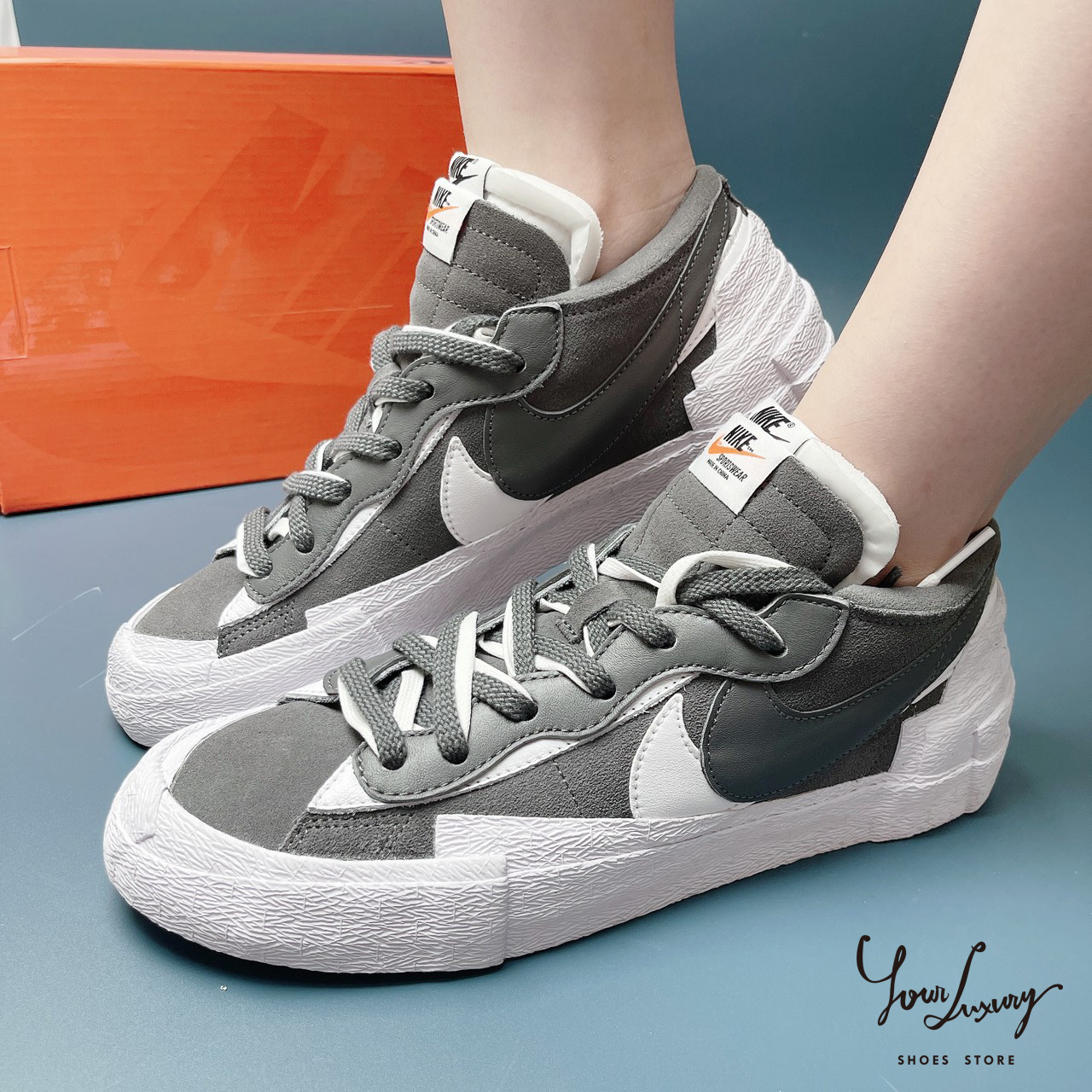 【Luxury】 sacai x Nike Blazer Low Iron Grey 黑白 結構 休閒鞋 運動鞋