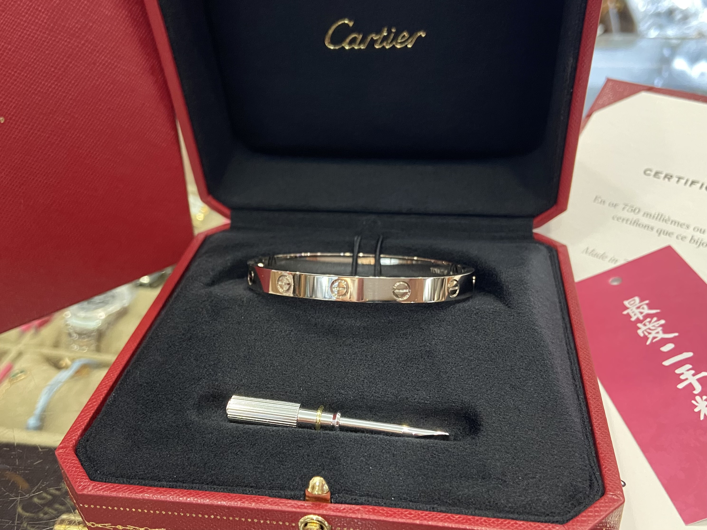 ☆最愛二手精品☆ CARTIER LOVE BANGLE 18K 750 卡地亞白K金新版螺絲手環 17號 CRB6067617 XG5918