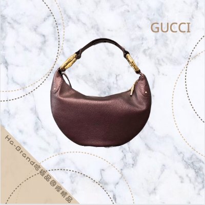 哈極品】美品《GUCCI 經典金屬竹節紫色全皮彎月包/肩背包》 | Yahoo