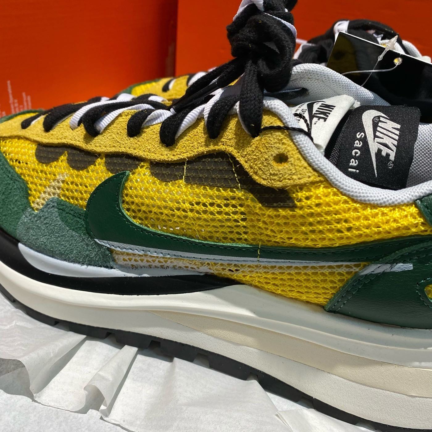 翰貝格名牌館】全新真品NIKE x SACAI 聯名Vaporwaffle 黃綠綠勾配色