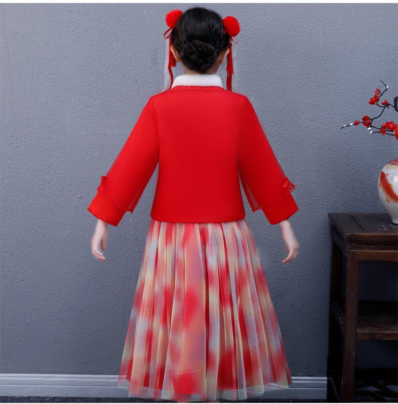 ♥萌妞朵朵♥新年旗袍加厚套裝J款紅色/兒童畢業禮服/蓬蓬紗裙/實照/過年裝/拜年裝