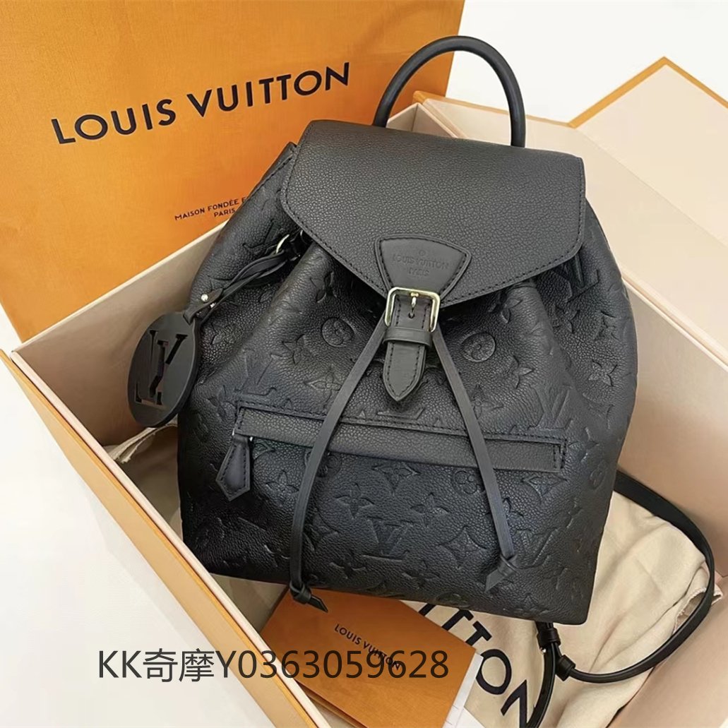 KK二手真品 LV 路易威登 MONTSOURIS 雙肩包 黑色老花壓花 後背包 書包 女款 M45205 現貨