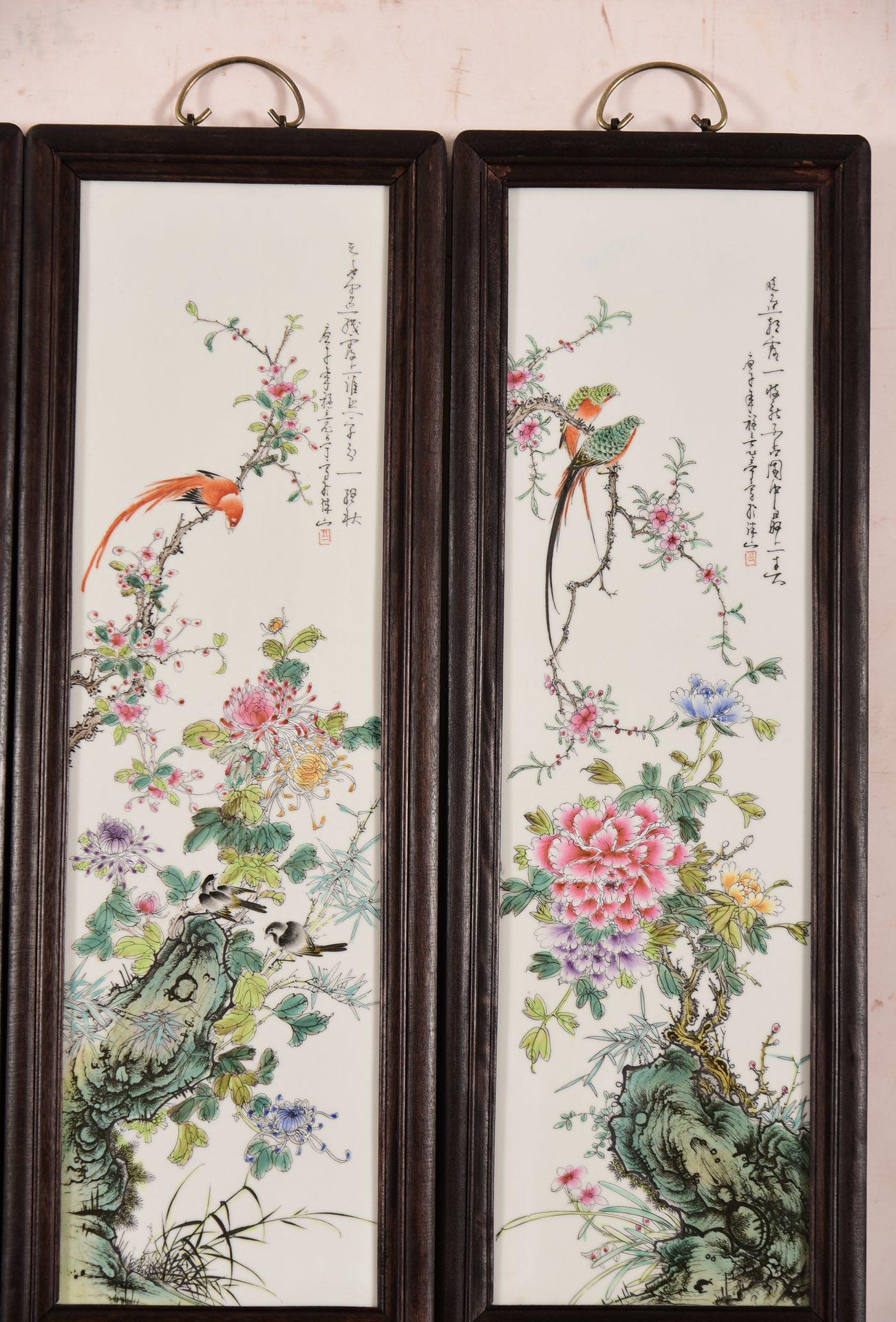 取寄用品◎中国美術　粉彩　植物花鳥風景紋　枝頭和鳴・劉雨岑　 珠山八友　角形花瓶 清