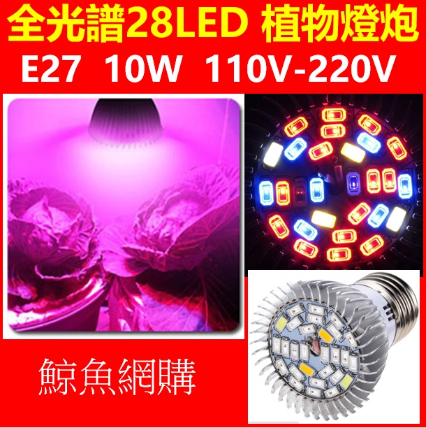 現貨 28led 全光譜e27 大功率10w 植物燈泡植物生長燈補光燈多肉植物室內植物培育觀賞植物 Yahoo奇摩拍賣