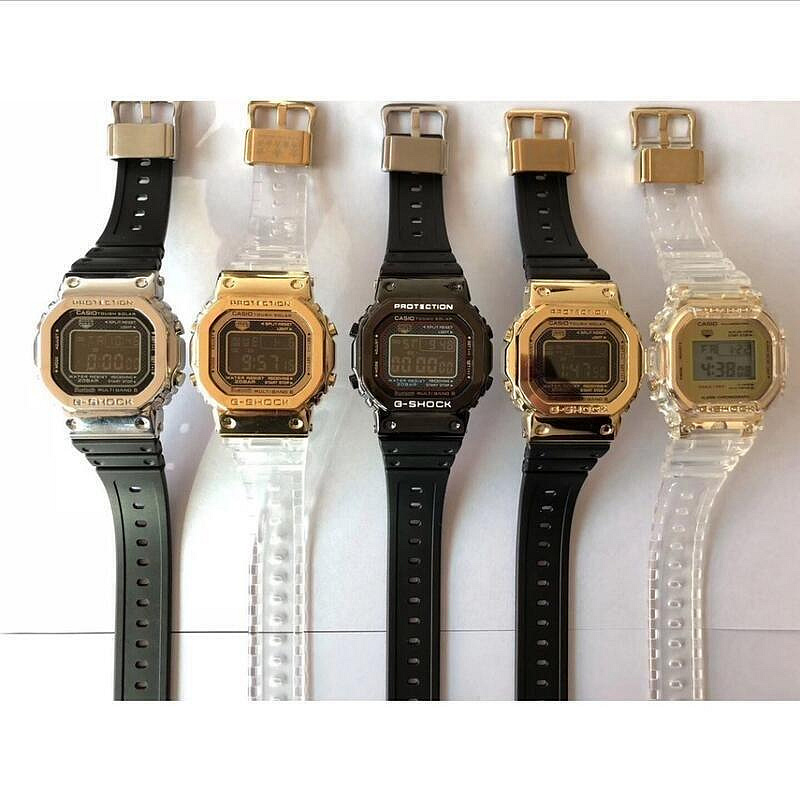 二手全新CASIO 手錶 卡西歐 G-SHOCK GMW-B5000 橡膠錶帶 透明 時尚腕錶 太陽能 情侶手錶 金