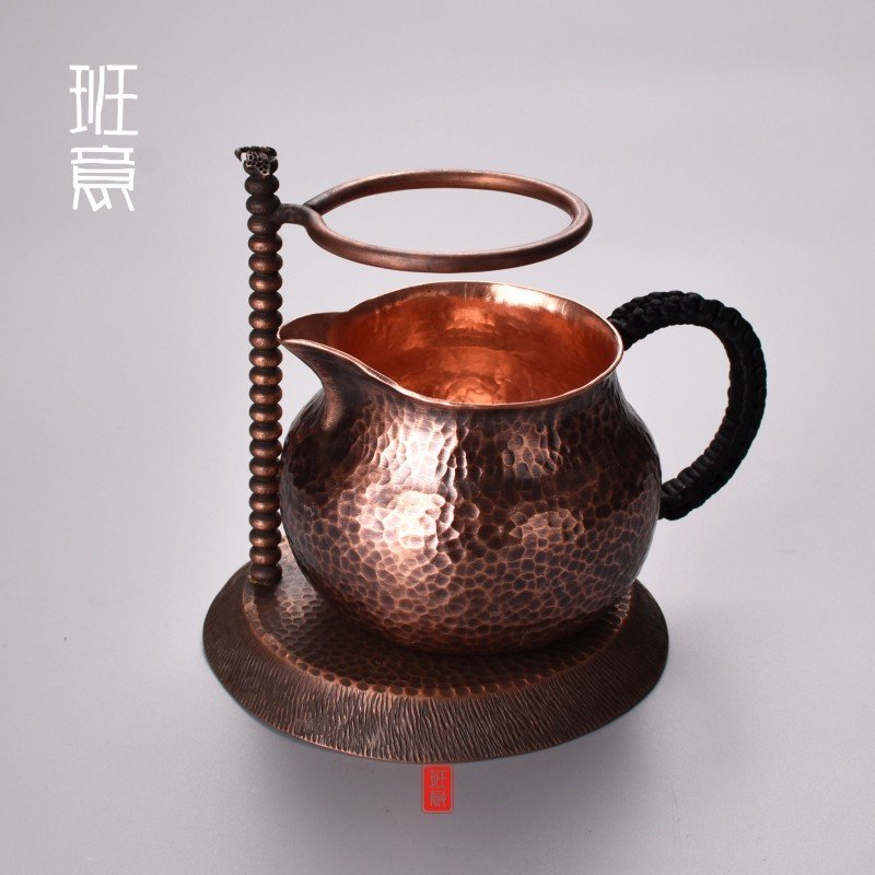 現貨】班意云南手工纯铜茶漏架紫铜红铜茶具茶器茶漏架易泡架懒人泡茶器