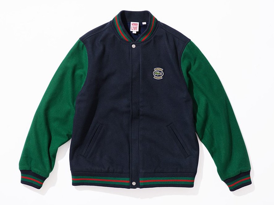 超搶手】全新正品2018 聯名Supreme x Lacoste Wool Varsity Jacket棒球