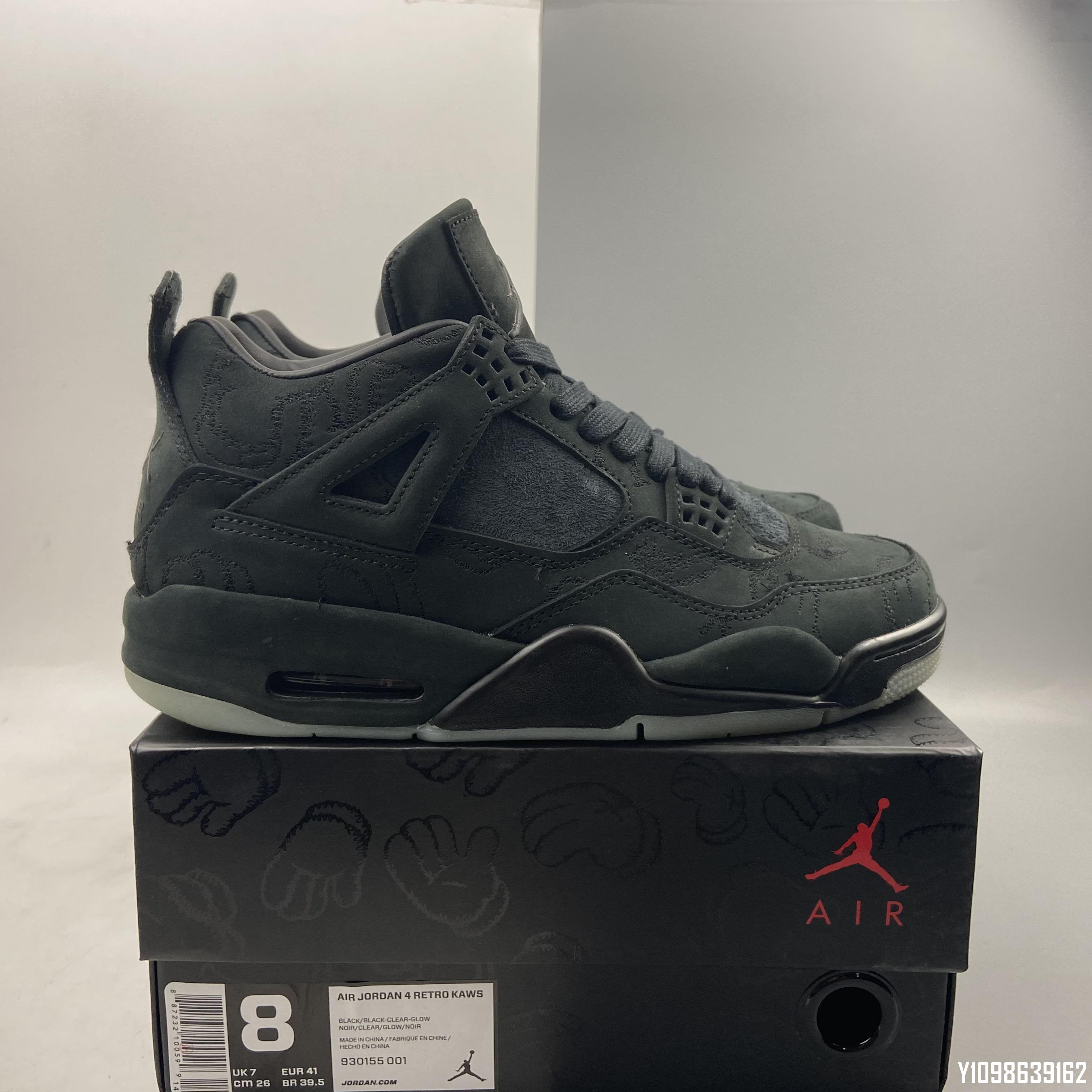 NIKE Kaws x Air Jordan 4 Black AJ4 930155-001全黑麂皮夜光籃球鞋男