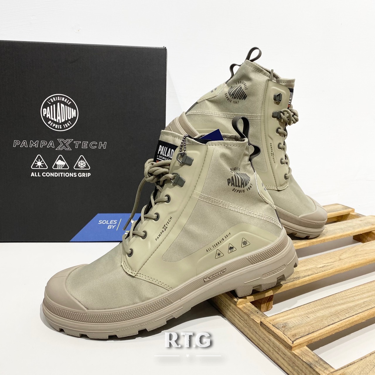 【RTG】PALLADIUM PAMPA X TECH WP+ 米其林聯名 卡其 防潑水 拼接 男女 77040-297