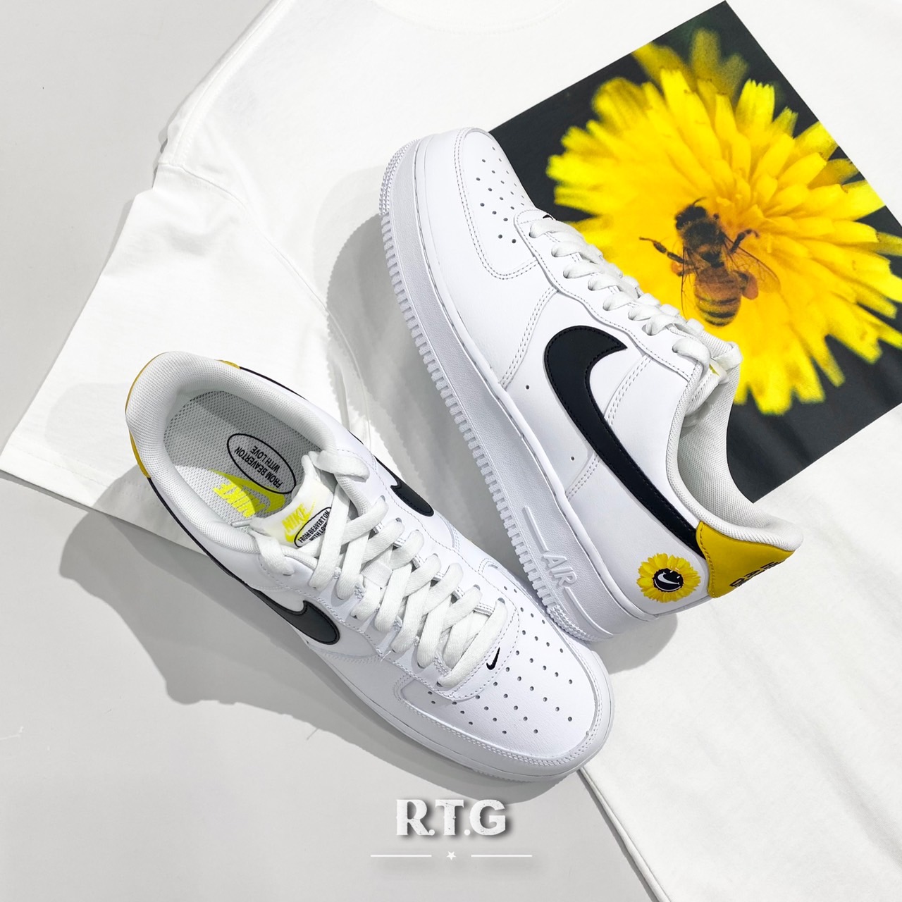 RTG】六折NIKE AIR FORCE 1 07 LV8 白黑黃蜜蜂星星刺繡小雛菊男女鞋 