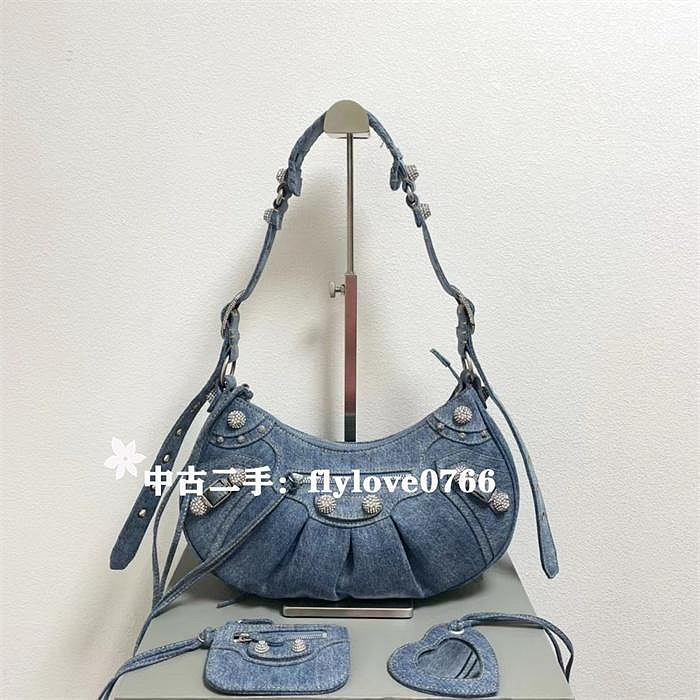 中古二手BALENCIAGA 巴黎世家 Le Cagole Denim 牛仔半月包/腋下包/餃子包/肩背包/斜跨包