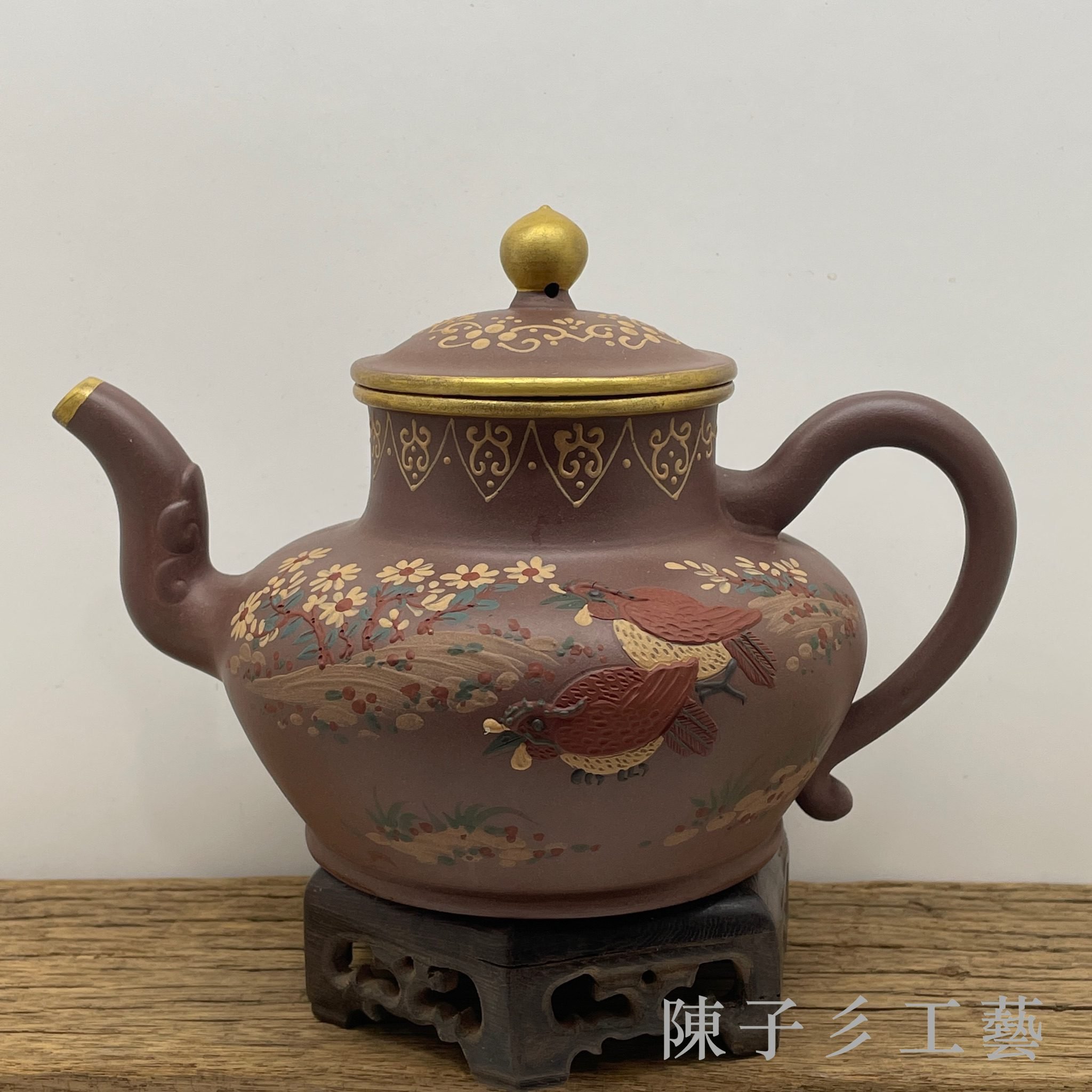 B003 急須 原鉱底槽清紫泥 柿圓壺 紫砂壺 中国茶器 茶具 - 美術品