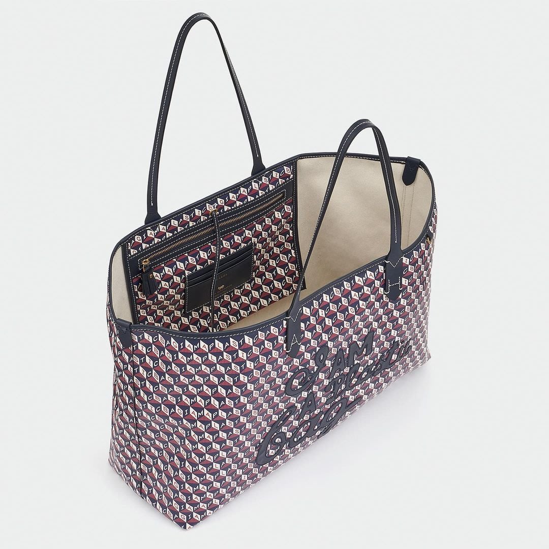 折扣現貨】正品Anya Hindmarch I Am A Plastic Bag Tote粉色深藍色幾何