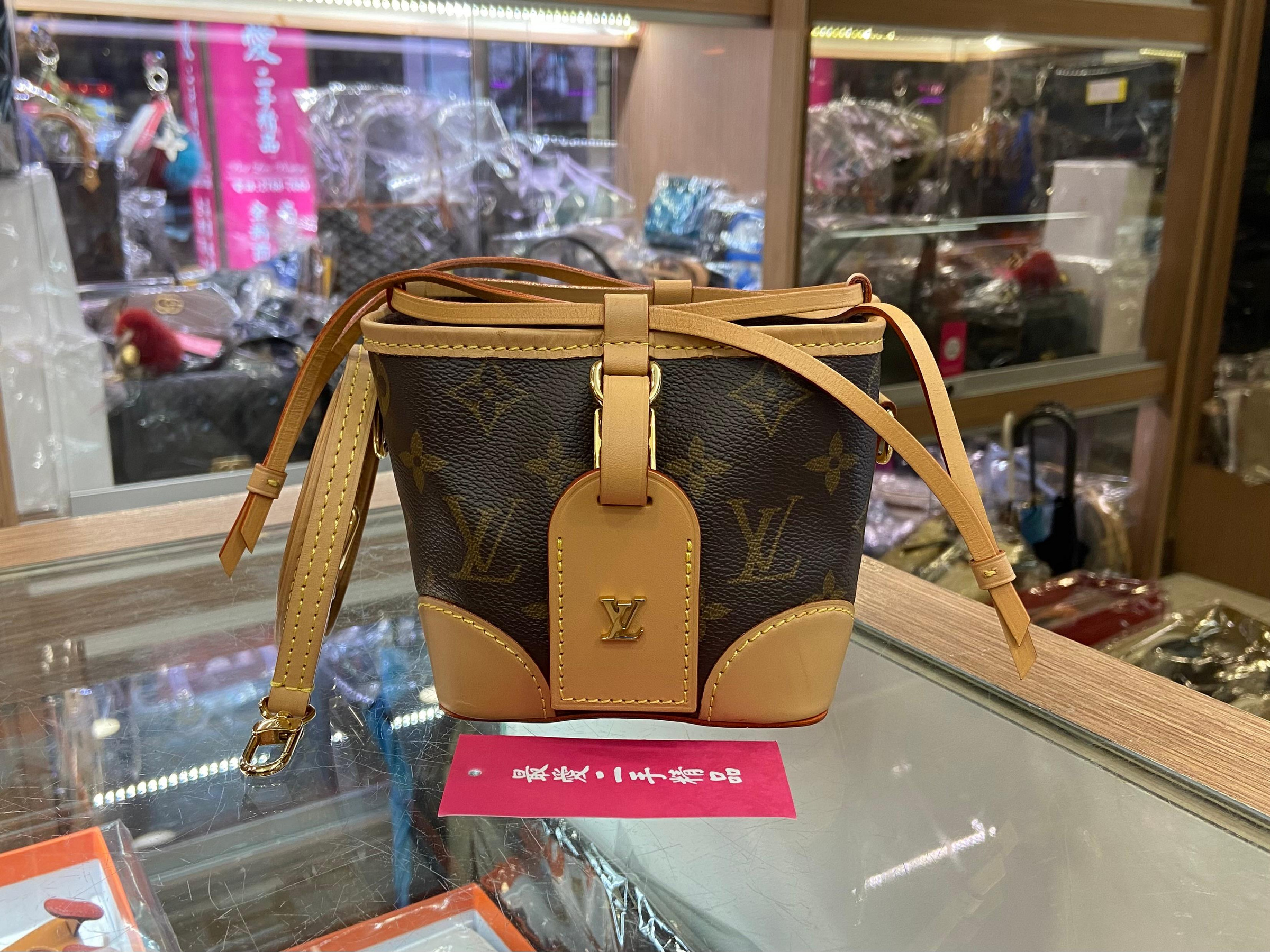 ☆最愛二手精品☆ LV NOE MINI 原花字紋前吊牌抽繩束口迷你牛奶盒包斜背包 M57099 XG6887 mini nano