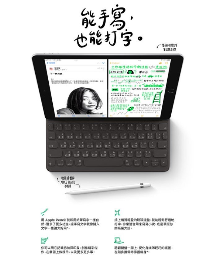 Apple 第九代iPad 10.2 吋256G WiFi + 聰穎鍵盤Pencil 手寫筆組合