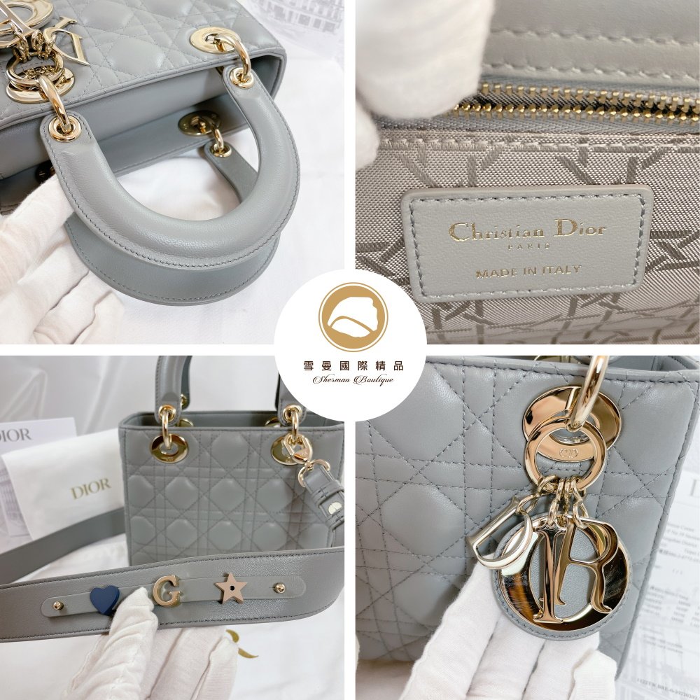 【雪曼國際精品】已售出─DIOR My Lady Dior (小 )灰色小羊皮單肩包~二手美品9.6成新