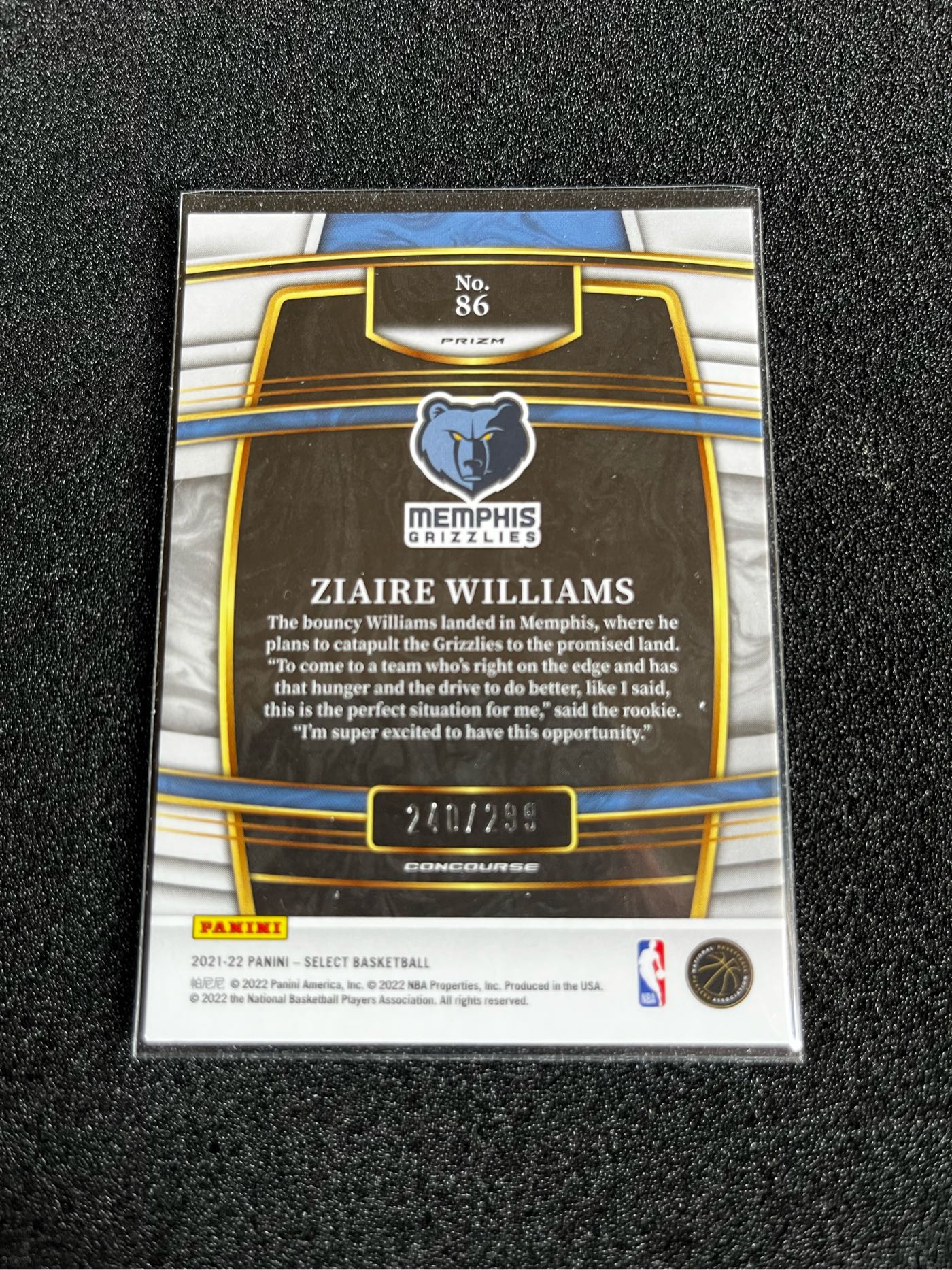 Ziaire Williams 2021-22 Select Rc Light Blue/299 薩伊·威廉士藍亮