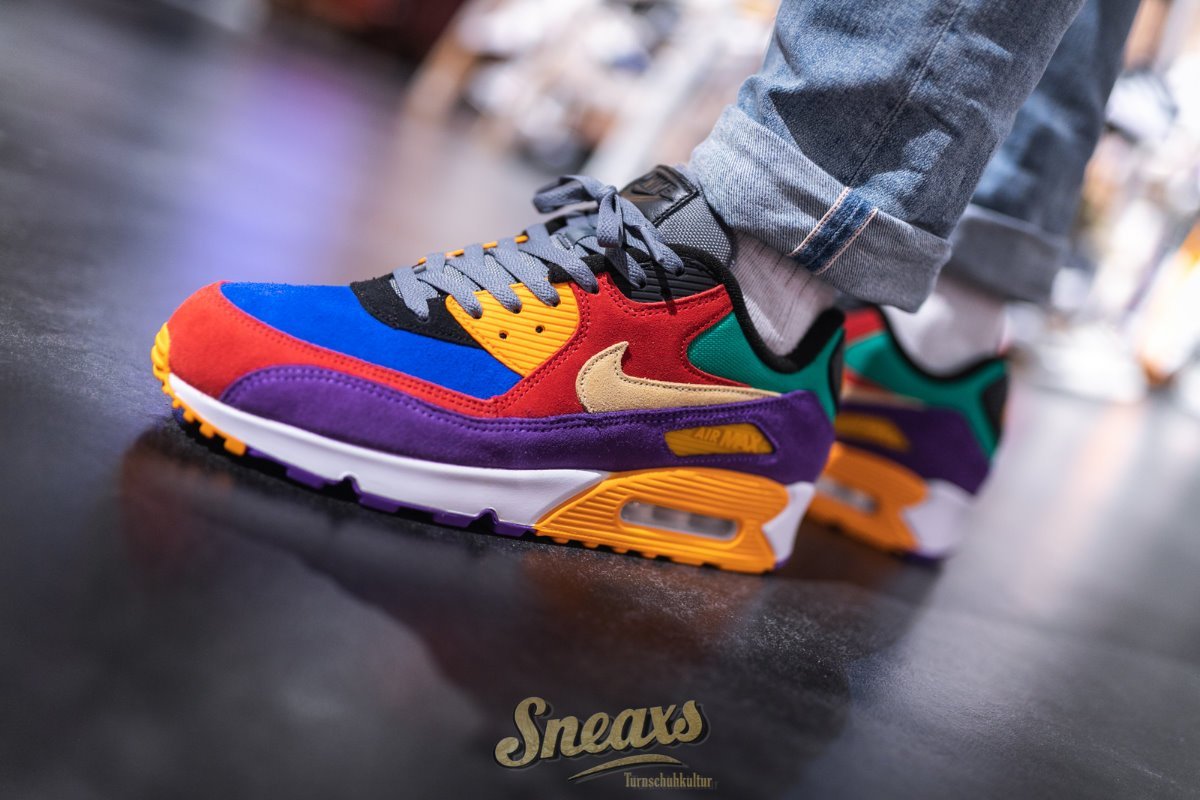 CodE= NIKE AIR MAX 90 QS VIOTECH 麂皮慢跑鞋(紅彩虹) CD0917-600