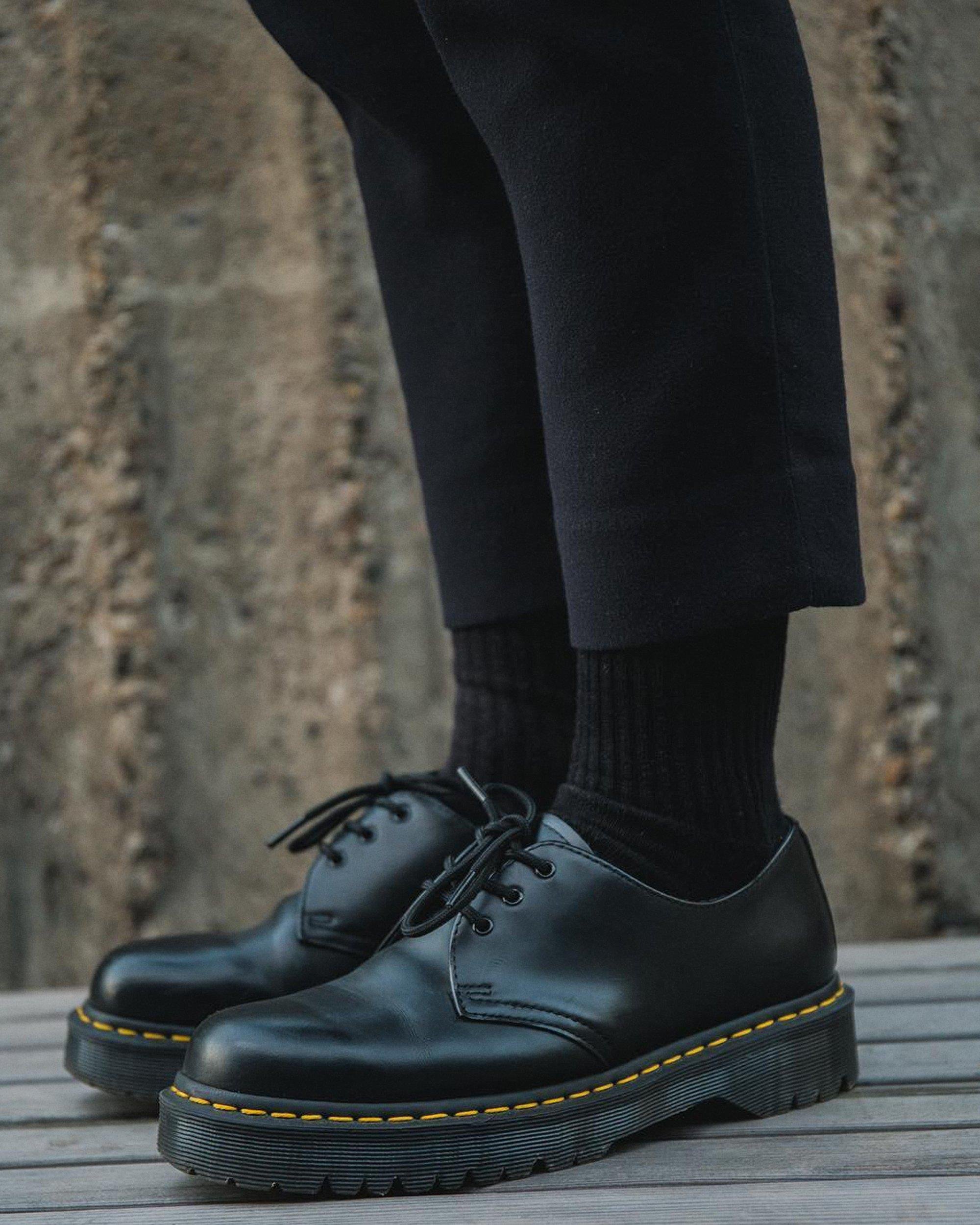 Dr.Martens 馬丁鞋馬汀鞋經典1461 BEX 3孔厚底黑色硬皮【 BRITISH LOOK