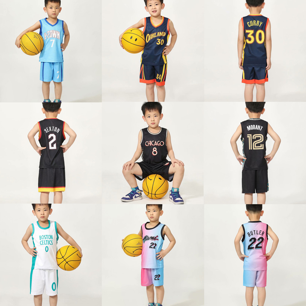 2021新款童裝城市版 勇士Curry灰熊Morant塞爾提克Tatum球衣兒童 學生籃球訓練服比賽服套裝夏季-master衣櫃3