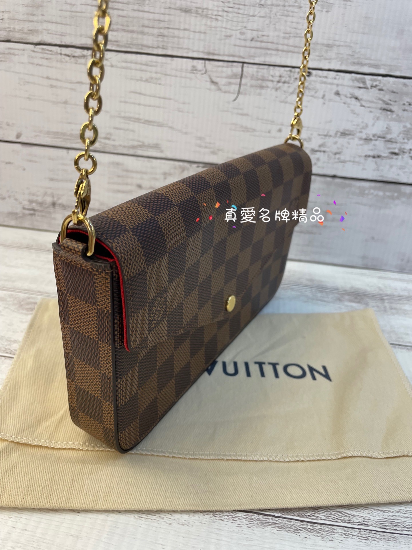 Louis Vuitton DAMIER Canvas Chain Leather Chain Wallet Logo Accessories  (N40492) in 2023